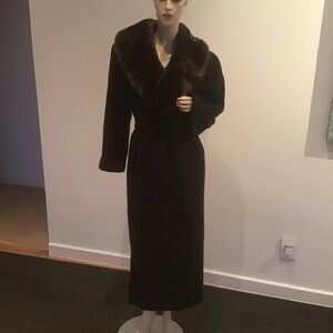 VTG Regency Cashmere Marshall Fields Black Wool Blend Fur Collar Wrap Coat 14 M